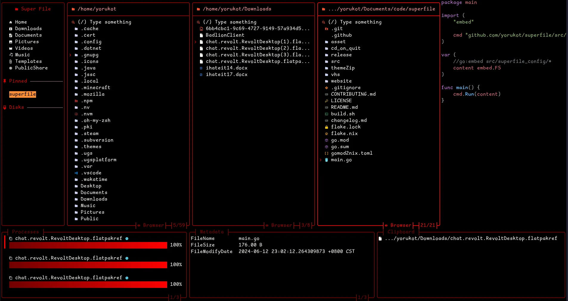 Blood theme preview showing dark red color scheme